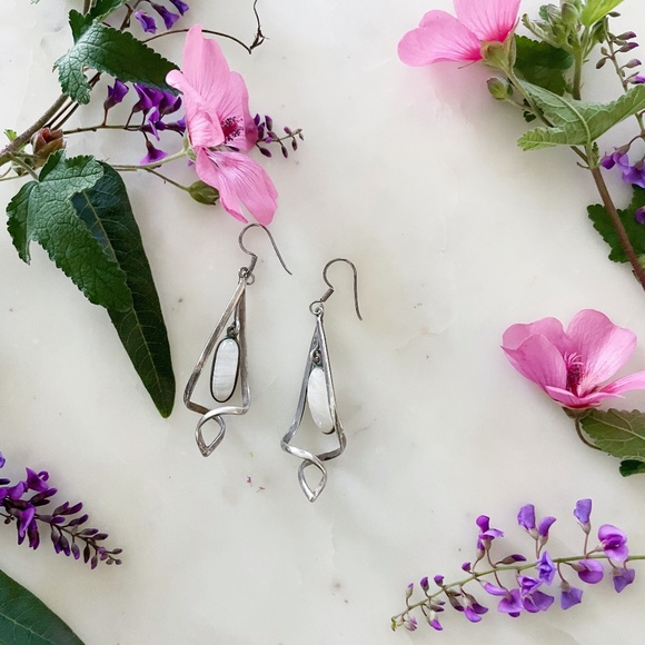 Moonstone Sterling Silver Dangle Drop Twirly Earrings - Picture 3 of 11